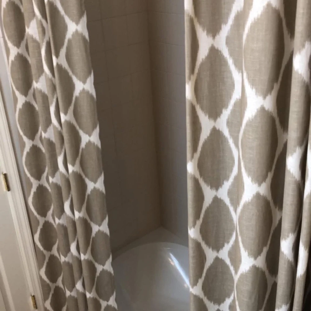 West Elm Geometric Patterned curtain panels- Taupe and White